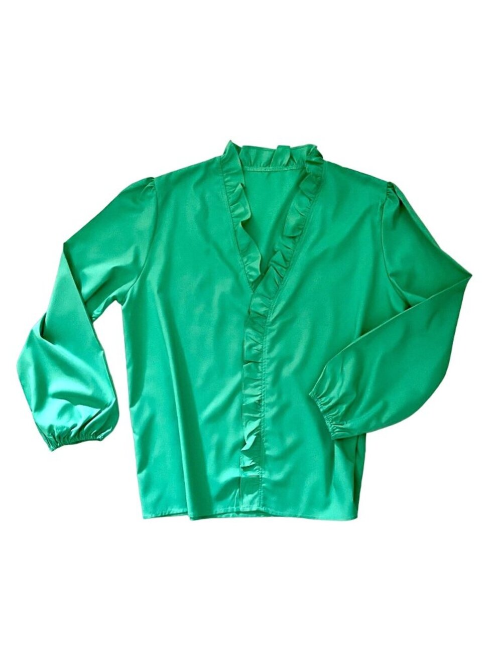 Kelly Green Blouse Womens 3XL Ruffle V Neck 3/4 Sleeve Statement Top